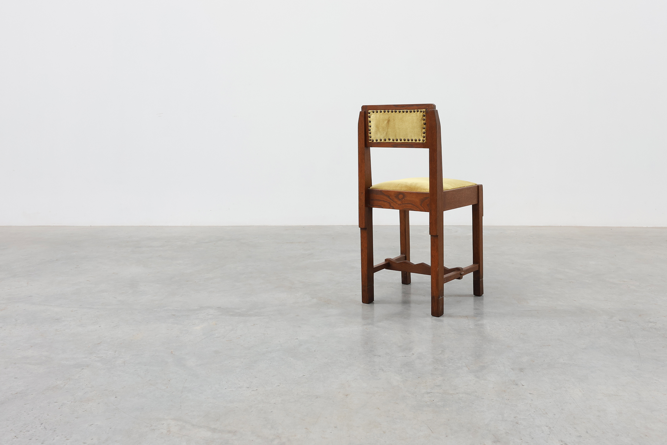 Belgian Art Deco Oak Side Chair with Yellow Upholstery, 1920sthumbnail
